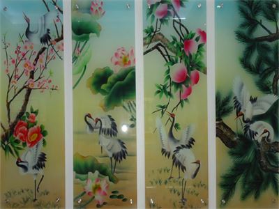 Mẫu tranh kính chim hạc