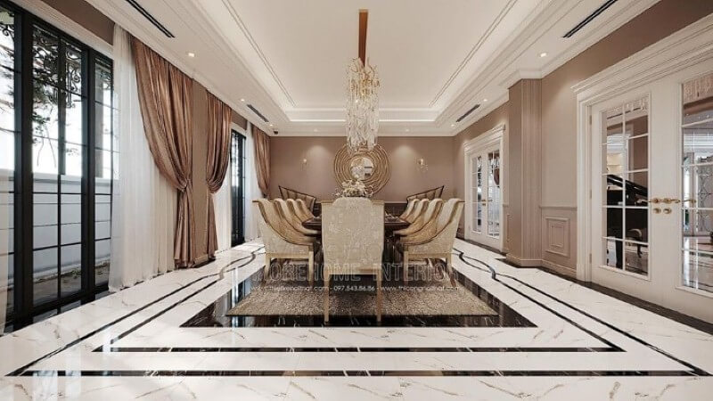 Sắp xếp nội thất phòng ăn đương đại ấn tượng với không gian mở thông thoáng. Mẫu nội thất biệt thự đẹp