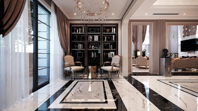 Bộ bàn ghế tân cổ điển cao cấp tạo nét đẹp sang trọng cho không gian đọc sách, thư giãn. Mẫu nội thất biệt thự đẹp