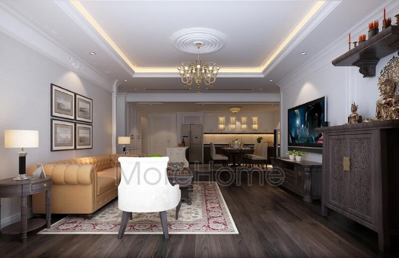 Nội thất phòng khách chung cư ấn tượng và nổi bật hơn với những món đồ nội thất gỗ tự nhiên Thiết kế chung cư