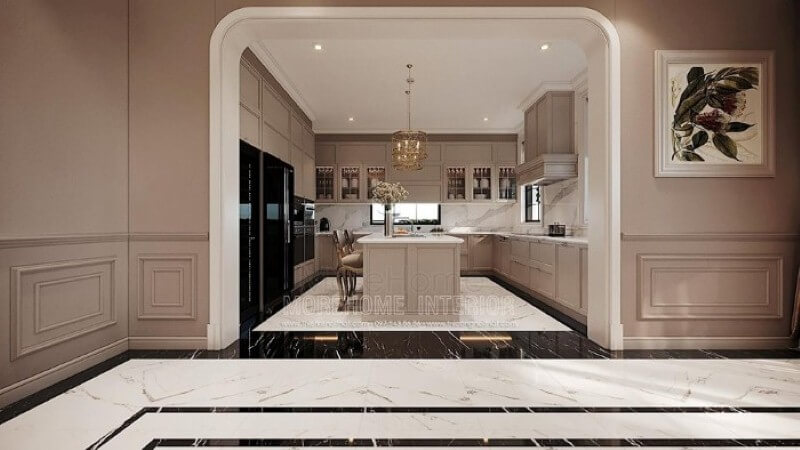 Tủ bếp chữ U phong cách đương đại đẹp cho biệt thự, nhà phố, chung cư cao cấp. Thiết kế nhà bếp tiện nghi