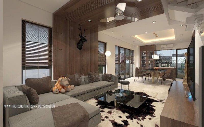 Mẫu sofa bọc vải màu xám lông chuột khung gỗ tự nhiên, phần chân thanh mảnh với chất liệu chân sắt phun sơn tĩnh điện giúp tiết kiệm được tối đa diện tích của căn phòng