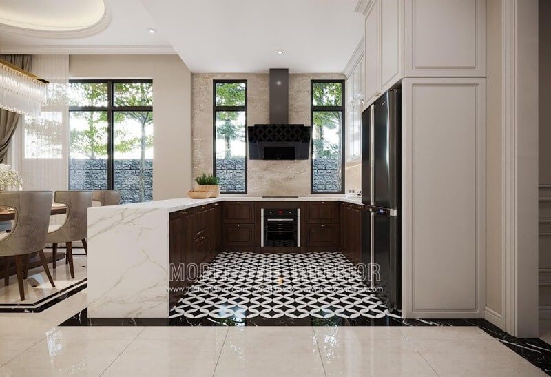 Đá ốp bếp tự nhiên cao cấp với đường vân mây độc đáo tạo vẻ đẹp sang trọng cho không gian bếp đương đại.