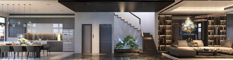 Sắp xếp nội thất biệt thự, nhà phố hiện đại, độc đáo với ý tưởng thiết kế phòng khách liền phòng bếp, ăn.