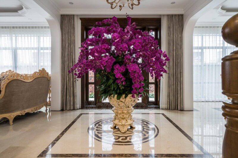 Không gian sảnh là không gian giao thoa giữa các phòng khác nhau, thay vì để không, chúng ta nên trang trí không gian sảnh bắt mắt và sang trọng hơn với chậu cây, chậu hoa để làm tăng thêm sức hút cho ngôi nhà