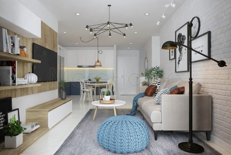 Nội thất phòng khách chung cư có phong cách thiết kế Scandinavia làm cho nó cuốn hút và nhẹ nhàng.