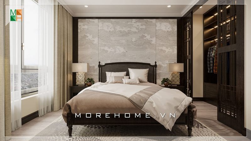 Thiết kế phòng ngủ của chung cư cao cấp theo phong cách tân cổ điển với sự sang trọng và cuốn hút.